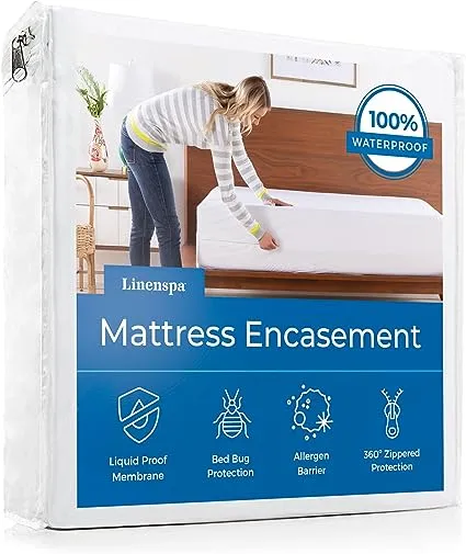 Linenspa Zippered Mattress Encasement - Waterproof & Bed Bug Proof - Premium Noiseless & Absorbent Cover – King, WhiteLinenspa Zippered Mattress Encasement - Waterproof & Bed Bug Proof - Premium Noiseless & Absorbent Cover – King, White