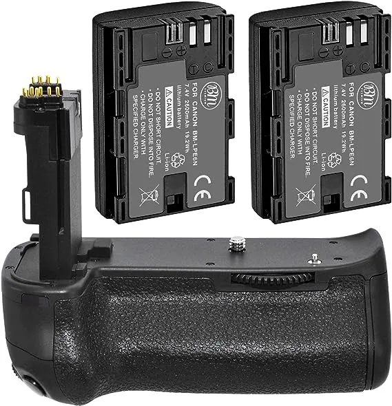 Battery Grip Kit for Canon Eos 70D Eos 80D Digital SLR Camera Includes Qty 2 BM Prmeium LP-E6 Batteries + BG-E14 Replacement Battery Grip