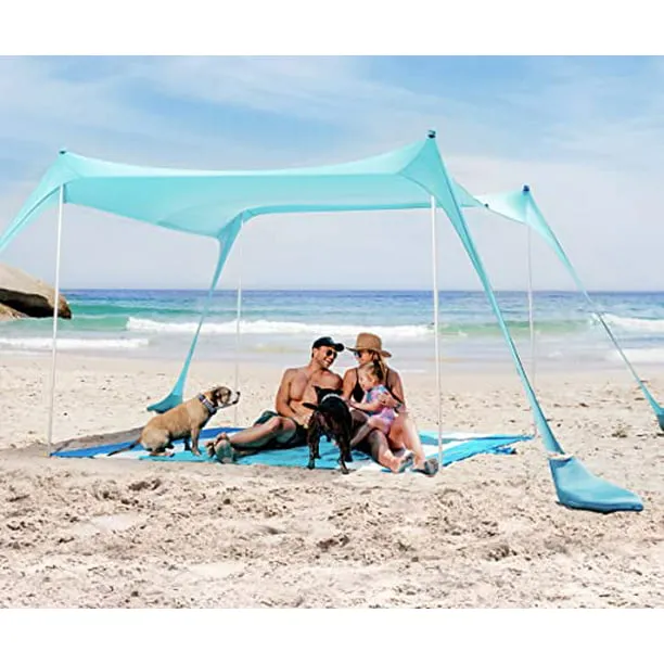 SUN NINJA Pop Up Beach Tent Sun Shelter UPF50+ with Sand Shovel, Ground Pegs,and Stability Poles, Outdoor Shade for Camping Trips, Fishing, Backyard Fun or Picnics