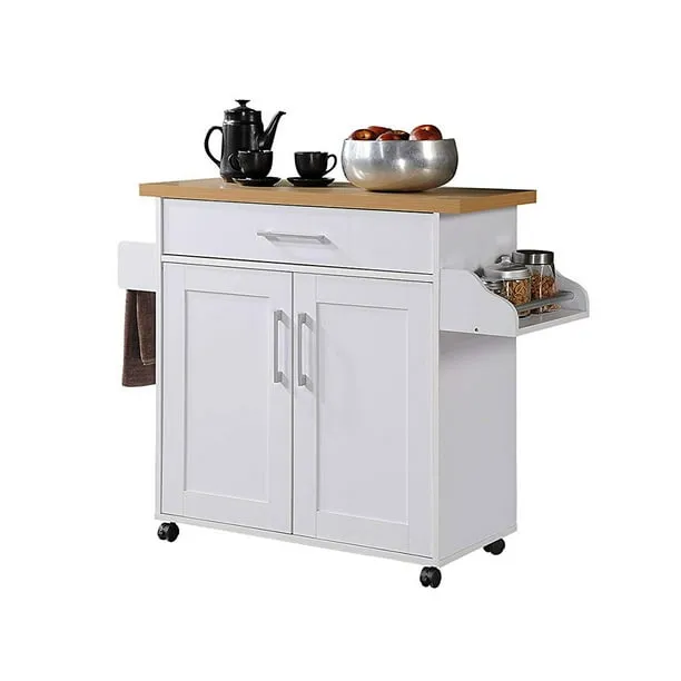 Hodedah Kitchen Island with Spice and Towel Rack, Chocolate/Gray