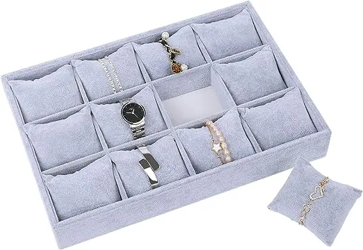 STYLIFING Watch Tray 12 Slots, Watch Box Organizer Bracelet Display Case Bangle Storage Holder Velvet Jewelry Tray for Men Women