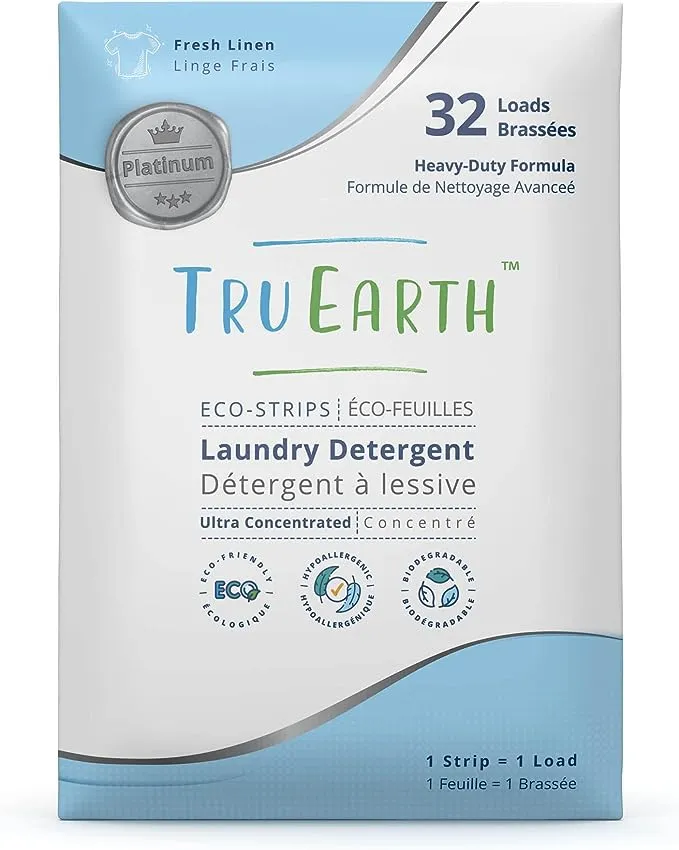 Tru Earth Platinum Laundry Detergent Sheets - Up to 64 Loads (32 Sheets) - Heavy Duty Ultra-Concentrated Advanced Formula - Fragrance Free