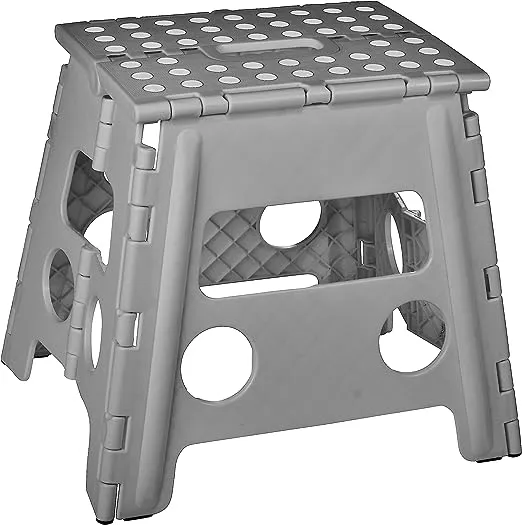 Folding Step Stool, 13 Inch - Anti-Skid Step Stool is Sturdy to Support Adults and Safe Enough for Kids. Opens Easy with One Flip. Great for Kitchen, Bathroom, Bedroom, Kids or Adults. (Grey)