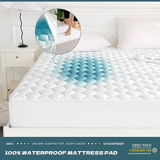 UNILIBRA Twin XL Size 100% Waterproof Mattress Pad, Breathable Quilted Fitted Mattress Protector with Deep Pocket Stretches up to 18 Inches, Hollow Cotton Filling Mattress Cover for Twin XL Size Bed