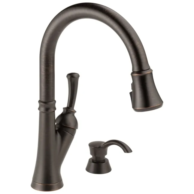 Delta Savile Stainless Single Handle Pull-down Kitchen Faucet with Deck Plate and Soap Dispenser Included