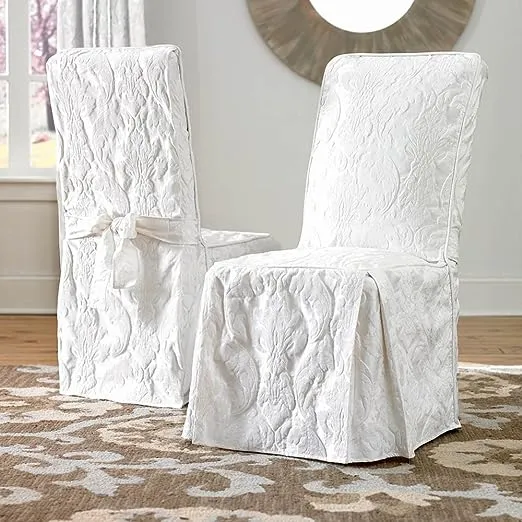 SureFit Matelasse Damask Long Dining Chair Slipcover - Full Length Relaxed Fit High Back Chair Cover/Perfect for Adding Accents to Your Dining Room…