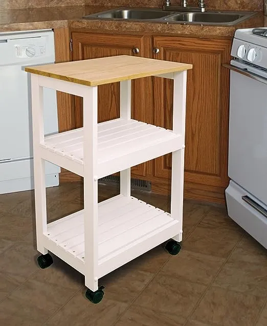 Catskill Craftsmen Utility Kitchen Cart/Microwave Stand, White Base with Natural Top