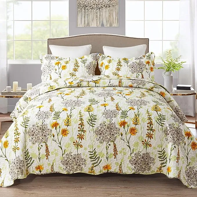 NEWLAKE Cotton Bedspread Quilt Sets-Reversible Patchwork Coverlet Set