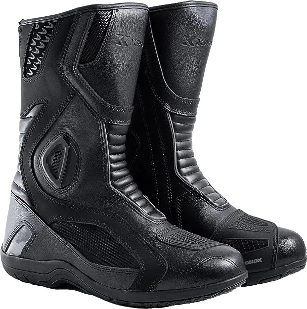 KRONOX Men's Motorcycle Riding Boots - Water-Resistant PU Leather, Safety Reflective Strips, and Anti-Slip Sole for Maximum Grip Lining - for ATV Biker, Motor, Dirt Bike Rider and Sport Racing Shoes