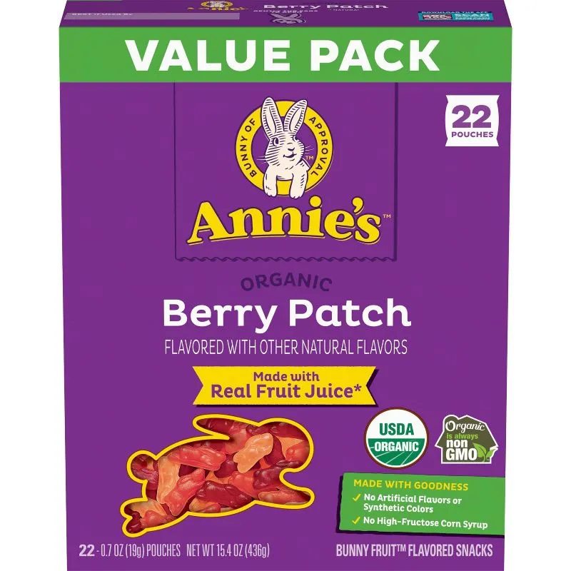 Annie's Organic Berry Patch Bunny Fruit Flavored Snacks, Value Pack, 22 Pouches, 15.4 oz.