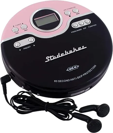 Studebaker SB3703PB Retro Joggable Personal CD Player with FM Radio - Pink/Black