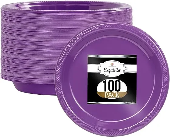 Exquisite Purple Plastic Plates Disposable 7" Plastic Dinner Plates 100 Pcs Purple Disposable Plates Plastic Plates For Party Plates Disposable Heavy Duty 350 GSM Purple Plates For Party.