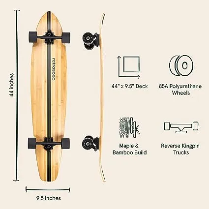 Retrospec Zed Longboard Skateboard Complete Cruiser | Bamboo & Canadian Maple Wood Cruiser w/ Reverse Kingpin Trucks for Commuting, Cruising, Carving & Downhill Riding