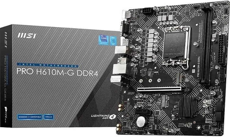 MSI PRO H610M-G DDR4 DDR4 Motherboard (mATX, 12th Gen Intel Core, LGA 1700 Socket, DDR4, PCIe 4, 2.5G LAN, M.2 Slots, USB 3.2)