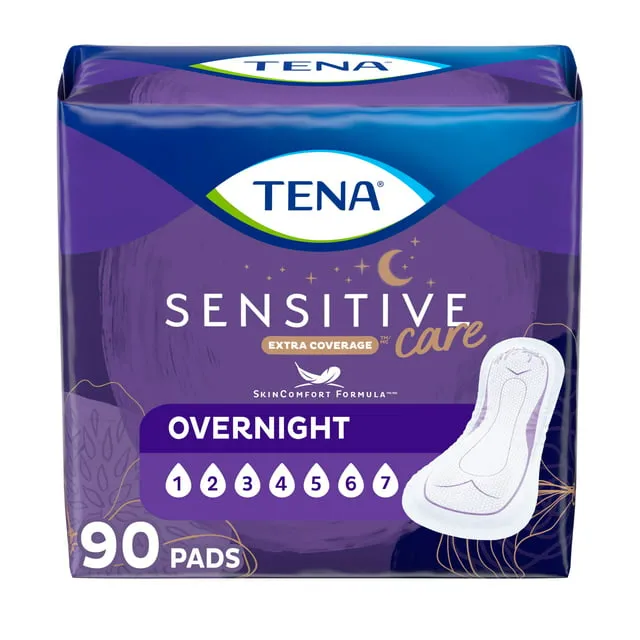 Tena Sensitive Care Extra Coverage Overnight Incontinence Pads - 90 ct