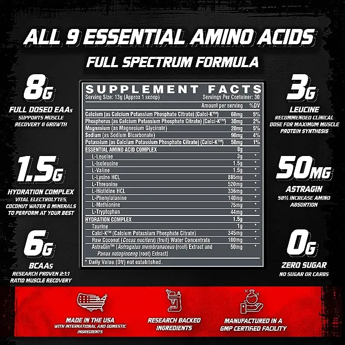 Nutrex Research EAA+ Hydration 30 servings EAA BCAA Amino Acids Muscle Building 