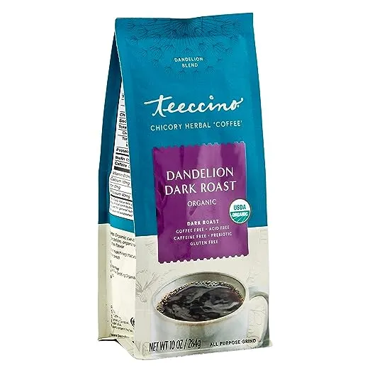 Teeccino, Café de hierbas con achicoria orgánica, Diente de león, Tostado oscuro, Sin cafeína, 284 g (10 oz)