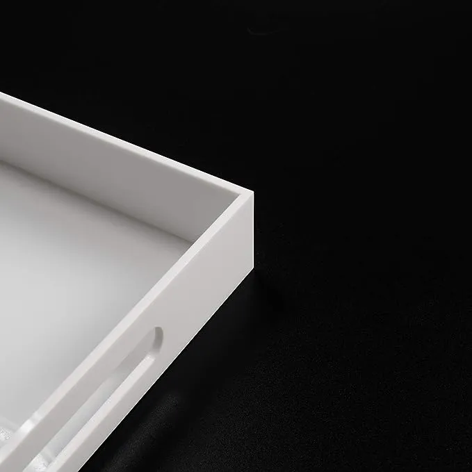 KEVLANG White Sturdy Acrylic Tray with Handles-8x8 Inch- Countertop Organizer Tray for Kitchen,Bathroom,Office- Storage Box for Cosmetics, Jewelry,Toiletries,Toy,GadgetsKEVLANG White Sturdy Acrylic Tray with Handles-8x8 Inch- Countertop Organizer Tray fo