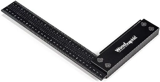 Woodraphic Signature Precision Square in Tool 12-inch Guaranteed T Measurements Ruler for Measuring and Marking Woodworking Carpenters - Aluminum Steel Framing Professional Carpentry Use