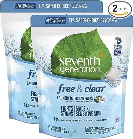 Seventh Generation Laundry Detergent Packs, Free & Clear, 90 Loads (2 pouches, 45 Ct EA)