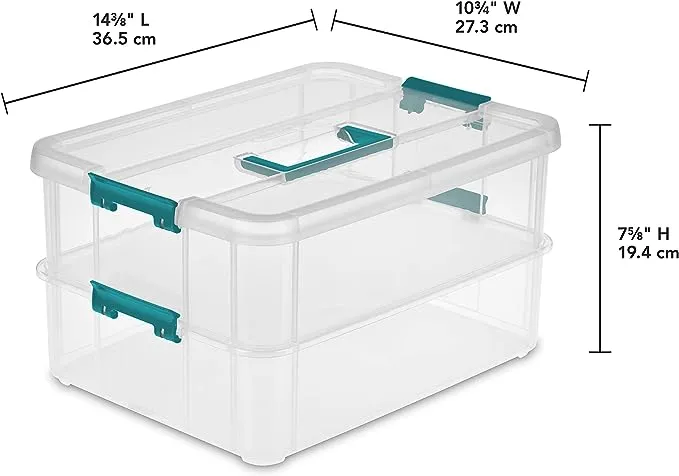 Sterilite 1427CLR Stack & Carry - 2 Layer Box, Clear Lid & Blue Handle, See-through layers