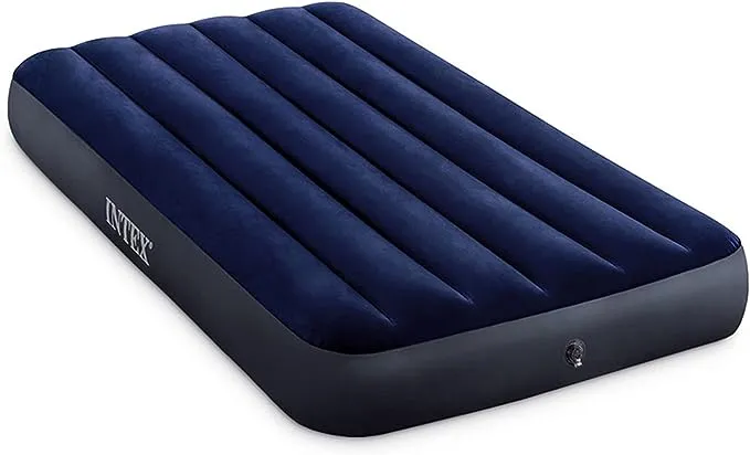 INTEX 64761E Dura-Beam Standard Downy Air Mattress: Fiber-Tech – Twin Size – Built-in Foot Pump – 10in Bed Height – 300lb Weight Capacity, Green