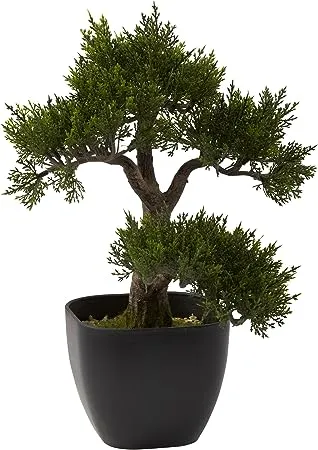 Nearly Natural 4966 Cedar Bonsai Artificial Tree, 15-Inch, Green