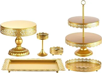 Gold Cake Stand Set-6 Pcs Gold Cupcake Stand-Gold Dessert Table Display Set Table Decoration Display Tower Plate for Baby Shower, Wedding, Birthday Party, Chrismas Celebration