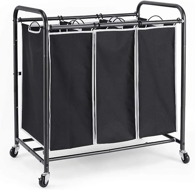 ROMOON Laundry Sorter, 3 Bag Laundry Hamper Sorter with Rolling Heavy Duty Casters, Laundry Organizer Cart for Clothes Storage, Black