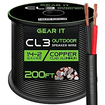 GearIT 12/2 Speaker Wire (200 Feet) 12 Gauge (Copper Clad Aluminum) - Outdoor Direct Burial in Ground/in Wall / CL3 CL2 Rated / 2 Conductors - CCA, Black 200ft