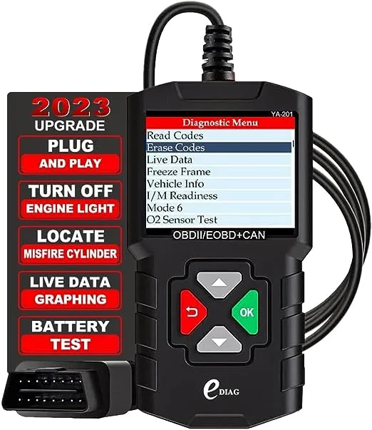 Ediag Ya201 2022 Enhanced OBD2 Scanner,Check Engine Fault Code Reader Full OBDII Functions 10 Modes,Mode 6,O2 Sensor Test