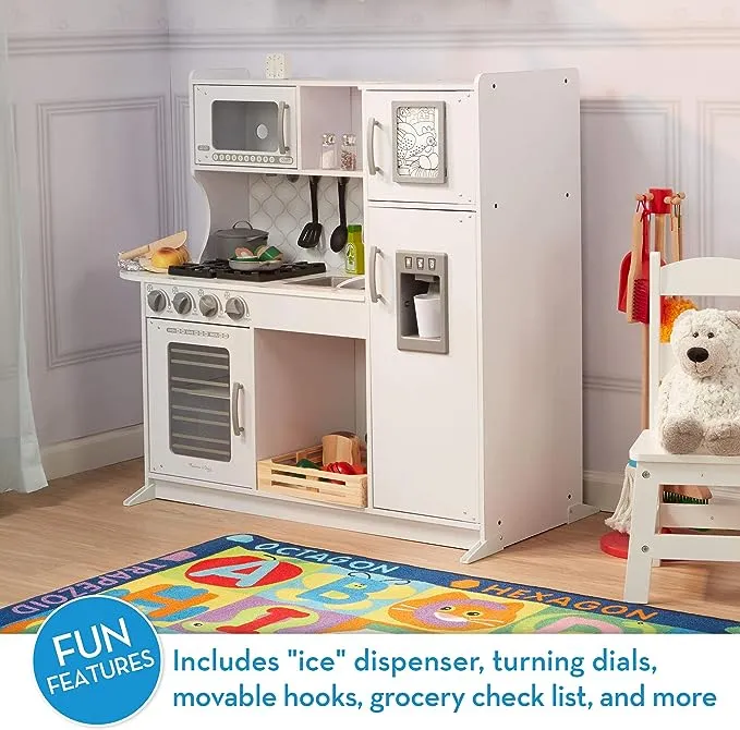 Melissa & Doug Wooden Chef’s Pretend Play Toy Kitchen With “Ice” Cube Dispenser – Cloud White - Kids Kitchen Play Set, Play Kitchen For Toddlers And Kids Ages 3+