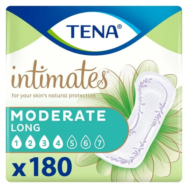 Tena Intimates Moderate Absorbency Incontinence Pad, Long, 180 ct