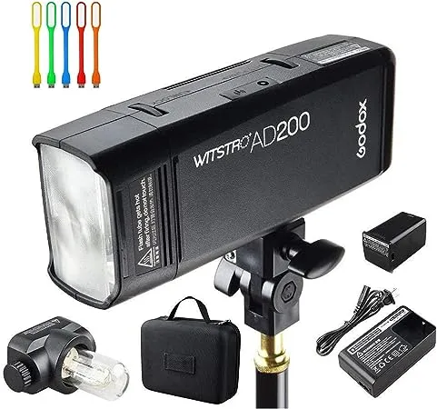 Godox AD200 200Ws 2.4g TTL Speedlite Flash Strobe 1/8000 HSS Monolight with 2900mAh Lithium Battery and Bare Bulb Flash Head to Provide 500 Full