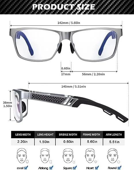 Blue Light Blocking Glasses Men Computer Gaming Glasses Lightweight Al-Mg Met...