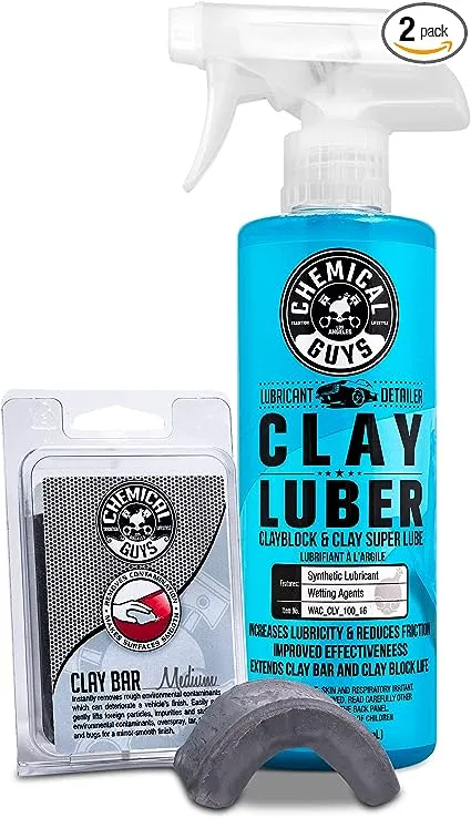 Chemical Guys CLY_KIT_2 Medium Duty Clay Bar and Luber Synthetic Lubricant Kit,16 oz, 2 Items, Gray