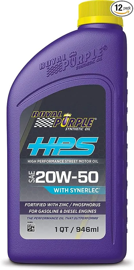 Royal Purple Motor Oil, HPS High Performance Street, High Zinc, 20W50, Synthetic, 1 qt Bottle, Each