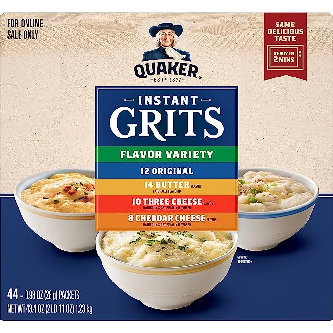 Quaker Instant Grits, 4 Flavor Variety Pack, 0.98 oz Packets, 44 Pack