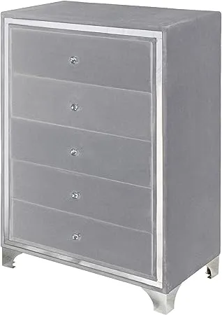 Better Home Products Monica Velvet Upholstered 5 Drawer Chest Dresser In Gray - Contemporary - Dressers - by BisonOffice | Houzz