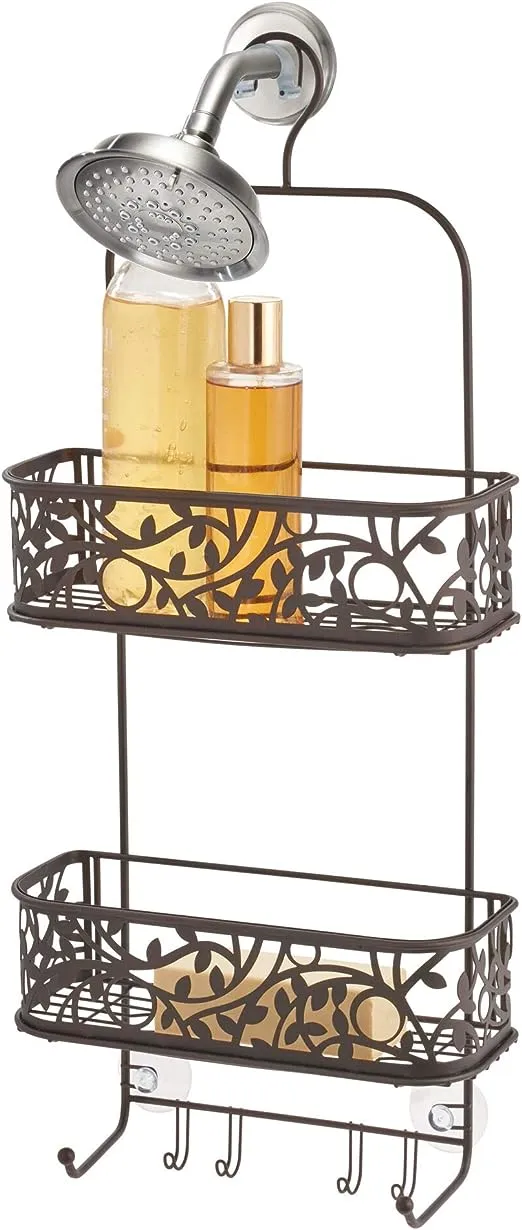 iDesign Vine Metal Wire Hanging Shower Caddy, Extra Wide Space for Shampoo, Conditioner, and Soap with Hooks for Razors, Towels, and More, 10.5" x 4.5" x 25"