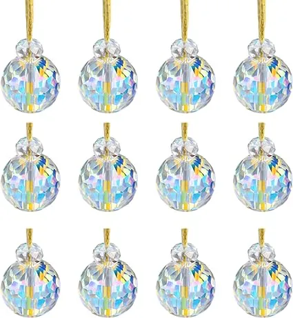 12 Pcs Crystal Glass Christmas Balls Ornaments, 0.87" Mini AB Color Prism Ball Christmas Tree Decorations, Hanging Crystal Ornament Clearance for Xmas Wedding Party Home Decor(AB)