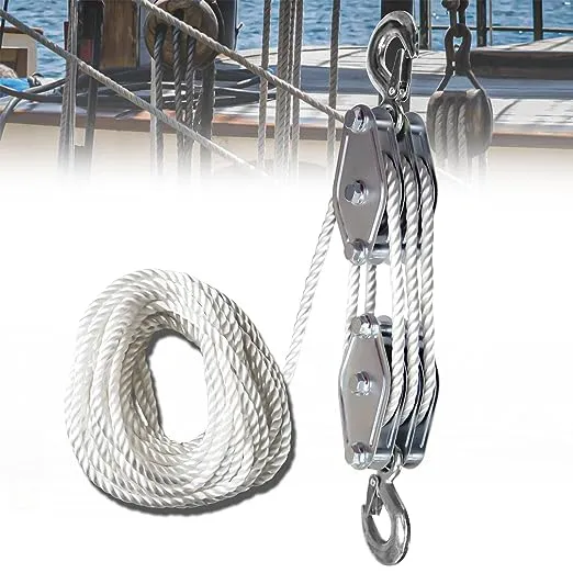 FITHOIST Block and Tackle 1100 lbs, 2200 lbs Breaking Strength Heavy Duty Pulley, 50 ft Rope Pulley, 5:1 Lifting Power Pulley System, Pulley Hoist