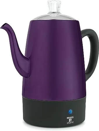 Moss & Stone Electric Coffee Percolator | Body with Stainless Steel Lids Coffee Maker | Percolator Electric Pot - 10 Cups Camping Coffee Pot (Purple)