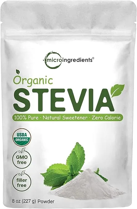 Pure Organic Stevia Powder, 8 Ounces, 1418 Serving, High Grade Stevia Green Leaf Extract Reb-A, Reduced Bitter Aftertaste, 0 Calorie, Natural Sweetener, Sugar Alternative, Keto Friendly