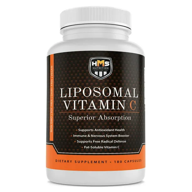 Premium 1600mg Liposomal Vitamin C - Fat Soluble - Non-GMO - Soy, Dairy, Gluten Free - 180 Capsules