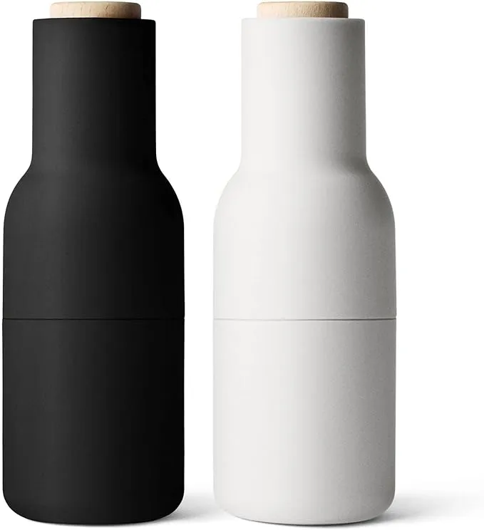 Salt Grinder and Pepper Grinder Set of 2, Black Pepper Grinder & Sea Salt Grinder Inverted Design, Salt Pepper Grinder Set, Tall Glass Bottle Grinder Set, Pepper Mill & Salt Mill (Beech-Carbon Ash)