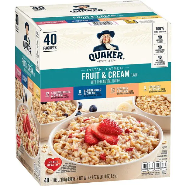 Quaker Oatmeal, Instant, Fruit & Cream Flavor, 8 Packets - 8 pack, 1.05 oz packets