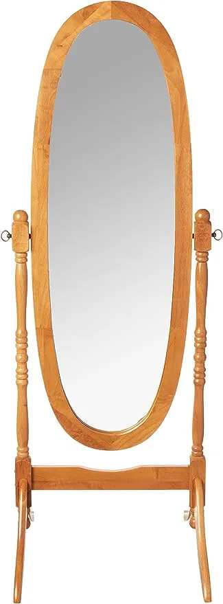 Roundhill Furniture Traditional Queen Anna Style Wood Floor Cheval Mirror, Oak Finish