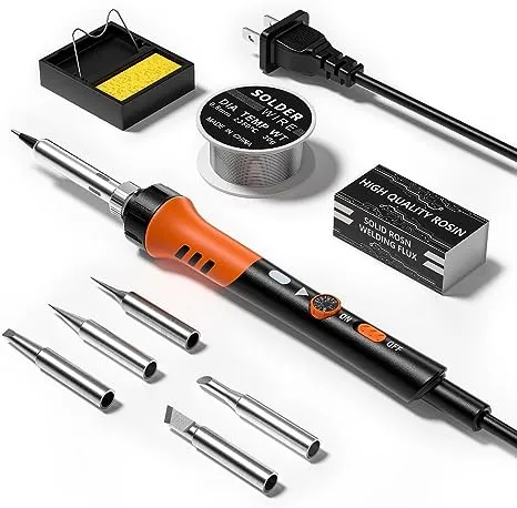 Soldering iron kit, 60W soldering gun, 9-in-1 solder iron kit tool, adjustable temperature from 200 to 450℃, 5 soldering iron tips, solder wire stand for soldering and repair