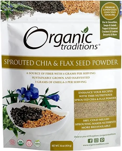 Organic Traditions Sprouted Chia & Flax Seed Powder - 16 oz